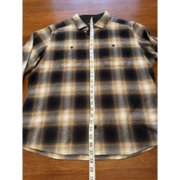 Large Kuhl Button Up Long Sleeve Brown Plaid Shirt Winter Flannel - Picture 9 of 11